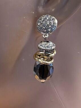 Art Deco Crystal and Smoky Gemstone Drop Earrings Silver & Gold
